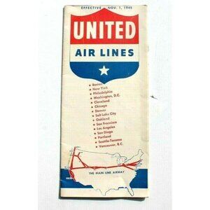 Vtg 1945 United Airlines Brochure Timetables Coast To Coast Schedules Route Map